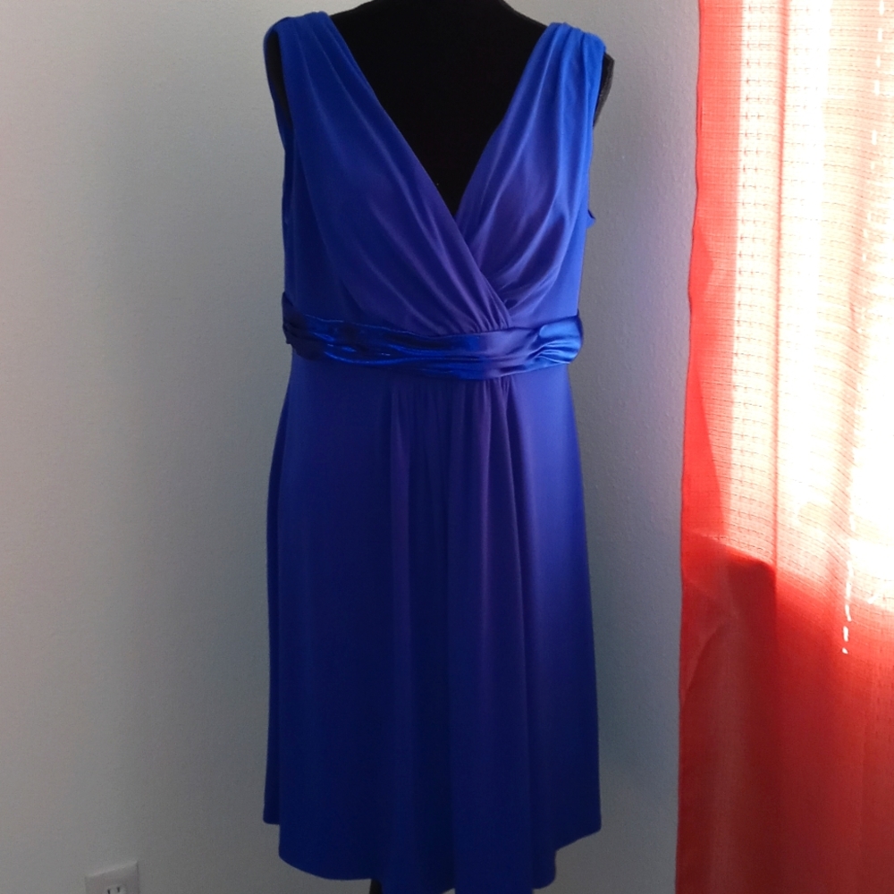David's Bridal Blue Satin A-line Dress